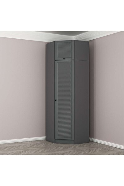 Minar Kale 1 Kapaklı Köşe Dolap Antrasit Mebran Panjur + Yüklük 235CM