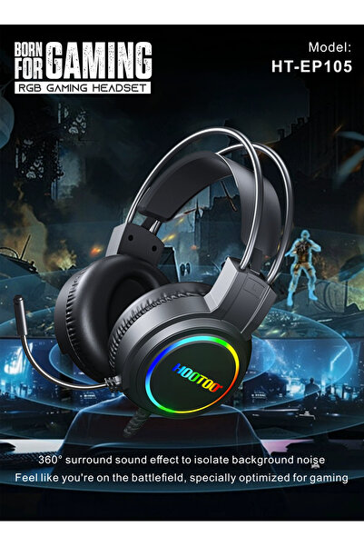 HooToo سماعه قيمنق باضائة RGP. سماعات قيمنق تدعم الصوت المحيطي. سماعة راس سلكية بميكرفون مدمج عالي الحساسية