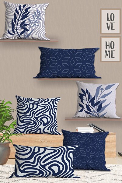 Belle Benoit 6-пакет синьо-білих, прямокутних, двосторонніх цифрових принтів, наволочок, чохлів для подушок, на блискавці.