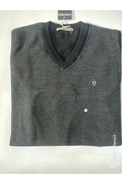 güleç gym Yamak Knitwear Steel Knit Wool V-Neck Patterned Sweater