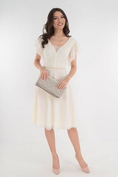 Vanessa Line RO Ivory tulle occasion dress with ruffles on the shoulders