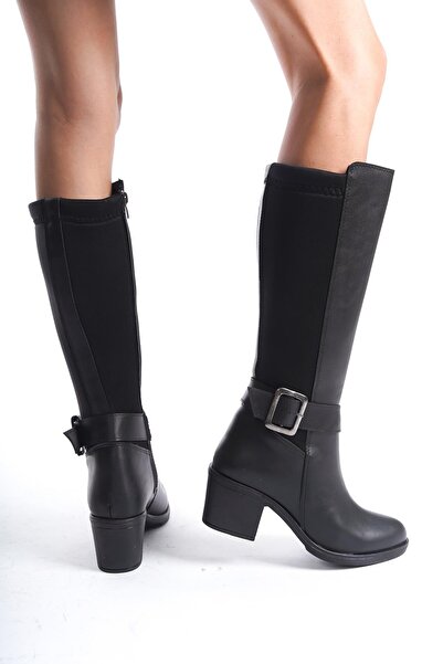 asmi shoes Women's Poly Buckle Diving Fabric Boots Black