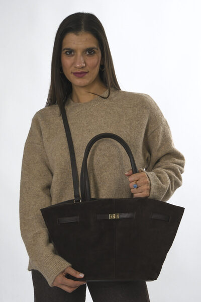 ABBRA Women's Real Suede Belted Lined Bag