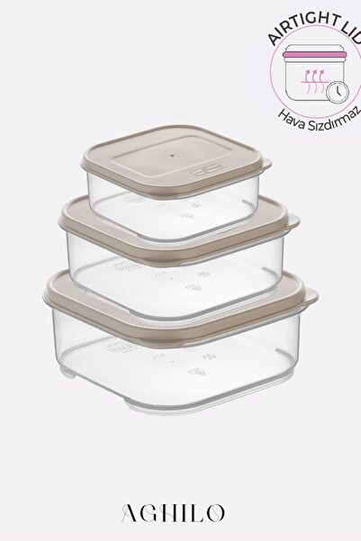 Aghilo 3-Piece Storage Container Set – Vacuum Food / Food Storage Boxes with Lids (1.1 + 2.2 + 3.65 Lt)