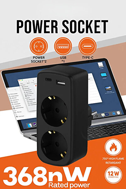 Vothoon Çoklu Priz Yüksek Gerilim Korumalı 2'Lİ Priz 1XUSB 1XType-C Çıkışlı Grup Priz Çoğaltıcı