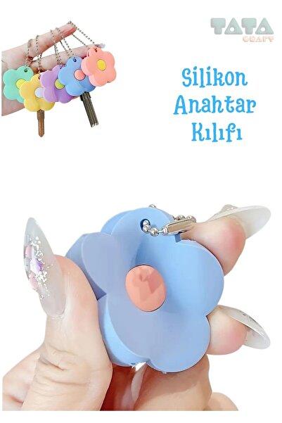 TATA CRAFT Husă pentru chei cu flori din silicon, cadou pentru accesorii pentru geanta pentru chei