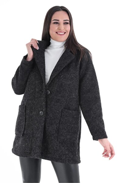Roxxlen Plus Size Short Felt Coat with Pockets