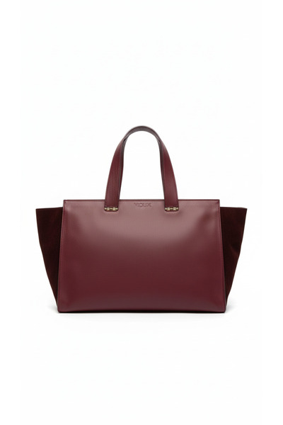 Deriderim Bordo Hakiki Deri Süet Kombin Büyük Tote Çanta