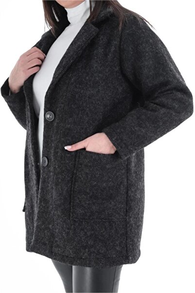 Roxxlen Plus Size Short Felt Coat with Pockets