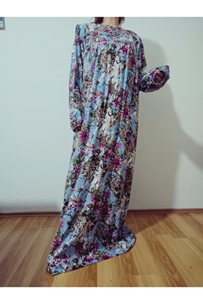 hoaryage Robadan Long Sleeve 100% Viscose Pressed Floral Mother Dress, Prayer Dress, Hijab Dress