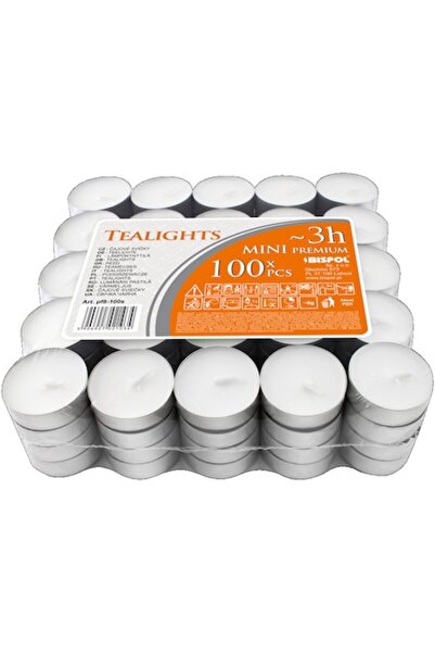 BISPOL White Tealight Candles 3.5 Hours, 100 pcs