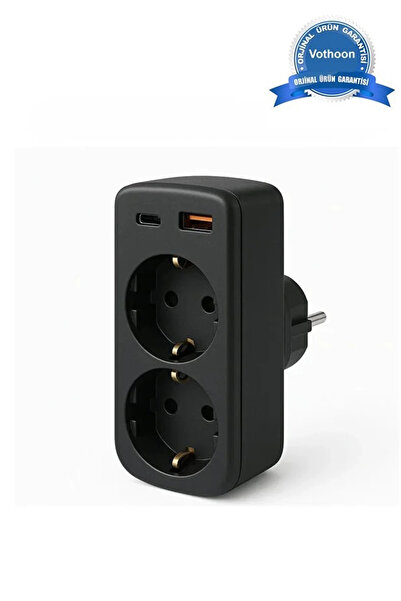 Vothoon Çoklu Priz Yüksek Gerilim Korumalı 2'Lİ Priz 1XUSB 1XType-C Çıkışlı Grup Priz Çoğaltıcı