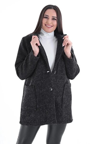 Roxxlen Plus Size Short Felt Coat with Pockets