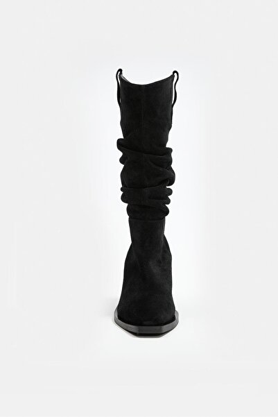 NILUFARR Loven Black Suede Genuine Leather Heeled Boots