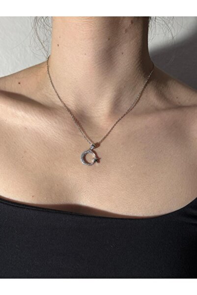 Sirena Accessories Ay Yıldız Zirkon Taş Detaylı Çelik Kolye
