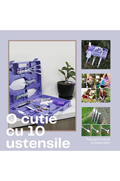 OEM Set of 10 gardening accessories, storage bag included, stainless steel, 37 x 28 cm, Purple