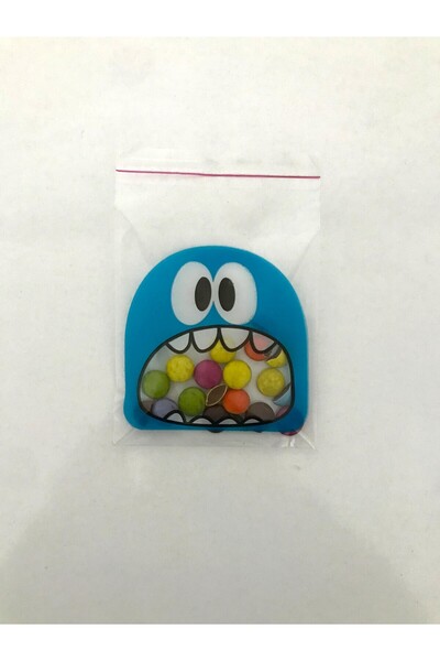 HG Tedarik 100 Adet 10X14 cm Mavi Canavar Figürlü Bantlı Şeffaf Opp Jelatin Poşet, Kurabiye Poşeti