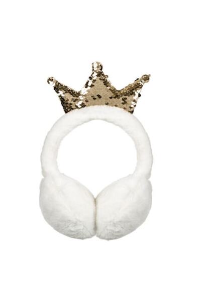 OEM White sequin crown ear-protection hat for girls 6-8 years - protects agai...