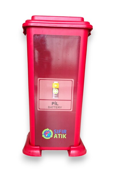 MEGA ATIK PİL KIRMIZI SIFIR ATIK KUTUSU, GERİ DÖNÜŞÜM KUTUSU, SIFIR ATIK YÖNETMELİĞİNE UYGUN 70 LT