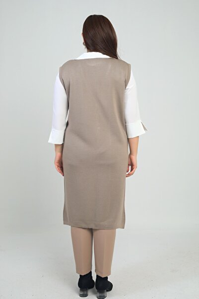 By Saygı Women's Pockets Stripe Detailed Plus Size Long Knitwear Vest