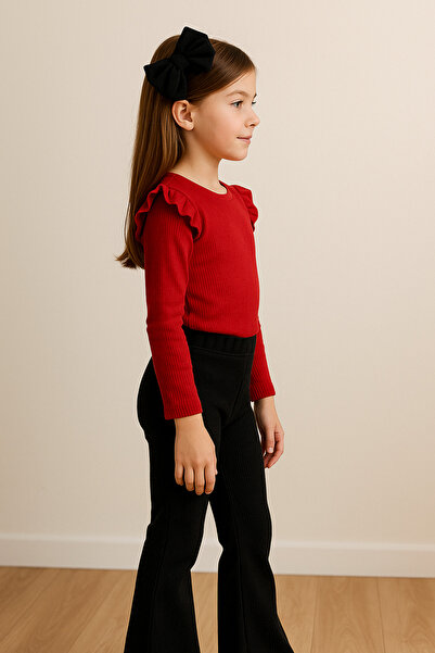 özge başaran Girl's 3-Piece Set: Red Badi, Black Spanish Leggings and Bandana – Casual Stylish Combination