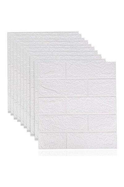 GOLD MARKET Set of 10 Self-Adhesive 3D Wallpaper Panels, Brick Imitation, Waterproof, 35 x 38.5 cm, White