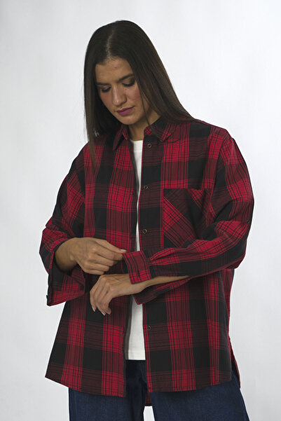 ABBRA Kadın %100 Pamuk Ekoseli Gömlek