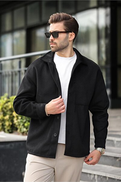 Madmext Siyah Kaşe Gömlek Erkek Ceket E6765