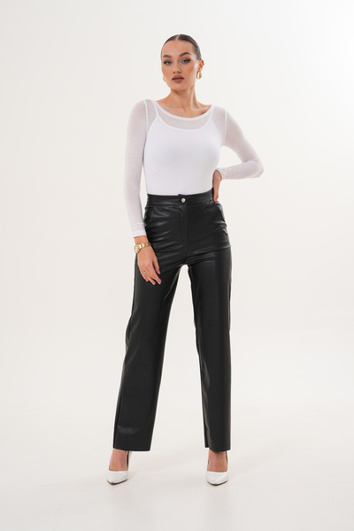 Cebby Siyah İspanyol Paça Deri Pantolon