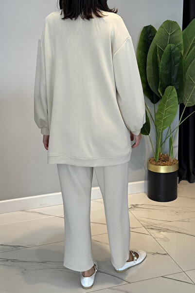 Lale Butik Tulle Cover Detailed Zippered Modal Set 120278 Beige