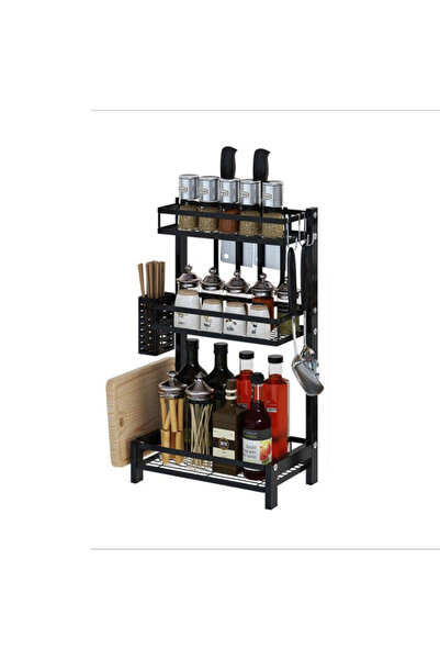 Ella Home Dish and spice rack, with 3 shelves, metallic, black, 65x33x23cm