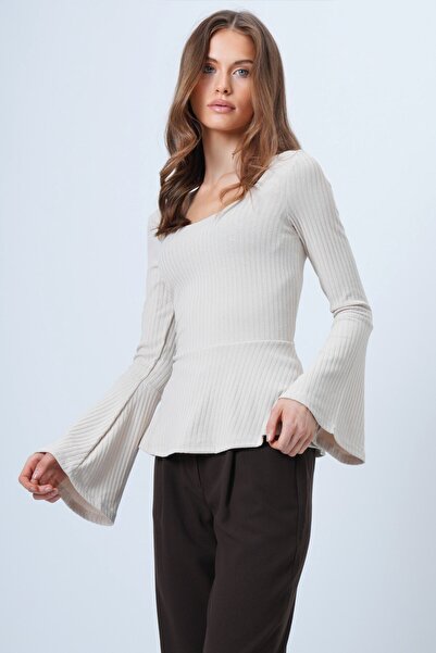 VAGGON Γυναικεία μπλούζα μπεζ ισπανικής πλεκτοποίησης F κοτλέ Vs01308