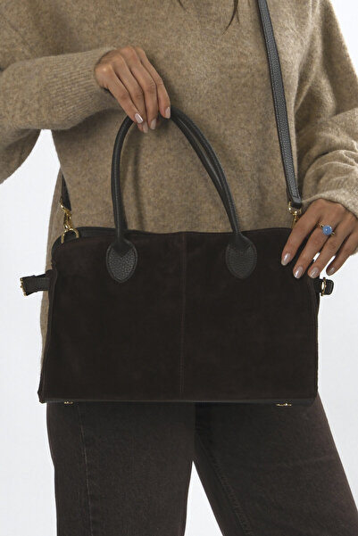 ABBRA Women's Real Suede Leopard Lined Bag with Belt Detail