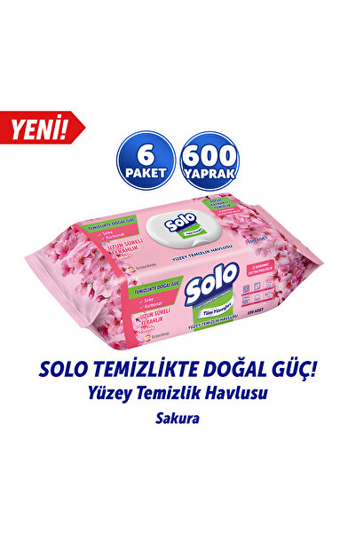 Solo Temizlikte Doğal Güç Sakura Yüzey Temizlik Havlusu 6'lı 600 Yaprak