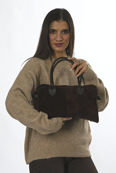 ABBRA Women's Real Suede Leopard Lined Bag with Belt Detail