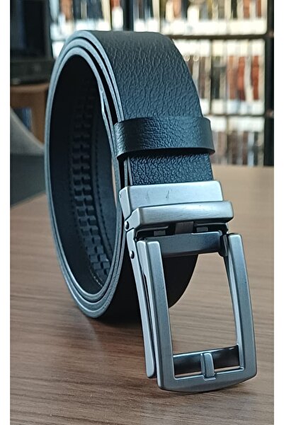 Deribond Men's Belt Black Automatic Buckle Genuine Leather Width 3.50 cm