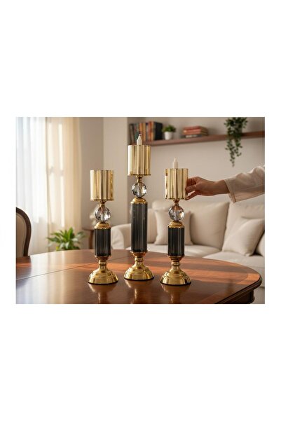 ECHOMEDECOR 3'LÜ BORU CAMLI DEKORATİF ŞAMDAN