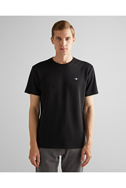 Gant Tricou negru pentru bărbați, cu decolteu rotund, cu potrivire relaxată