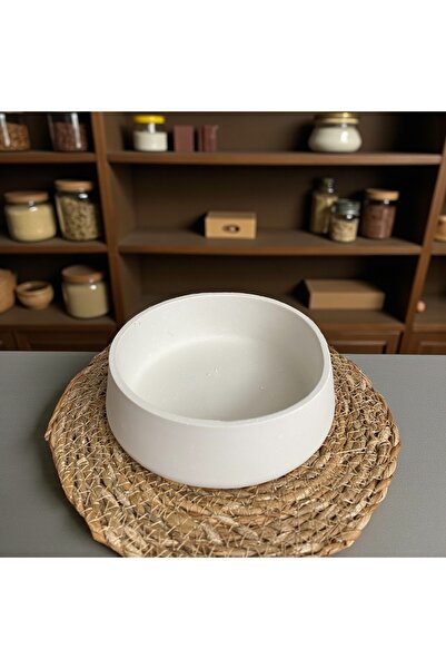 candleistanbul Dekoratif kase tabak mumluk obje beyaz betondan ham