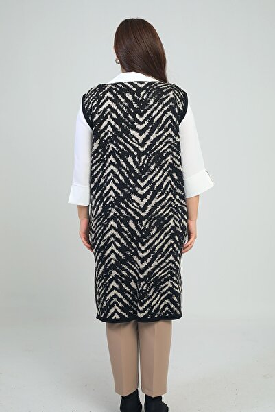 By Saygı Жіночий трикотажний жилет з кишенями, з принтом зебри, великий розмір, з еластичною тканиною