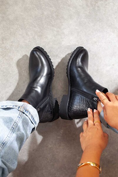 Adım Adım Черни дамски боти от естествена кожа