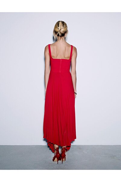İLVİ Flora Pleated Red Women's Dress
