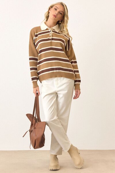 VAGGON سترة تريكو مخططة بياقة بولو للسيدات Vs01029