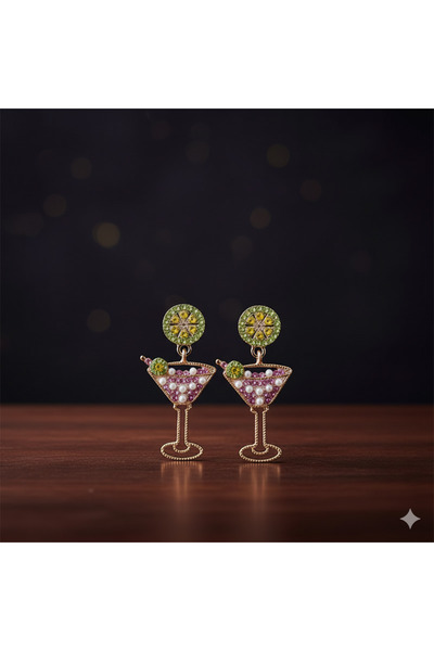 deluxe takı ve giyim أقراط كوكتيل متألقة (تُرسل في علبة)