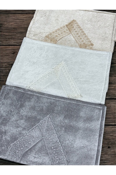 AYHANHOME 3 Pcs Velvet French Guipure Embroidered Dowry Bridal Set Prayer Rug