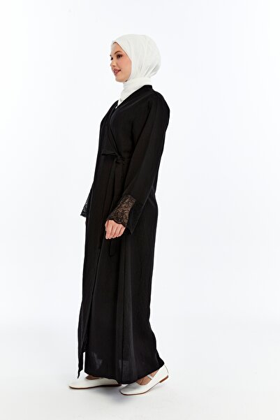 me like home Me-Like Siyah Dantelli Ev-Namaz Elbisesi