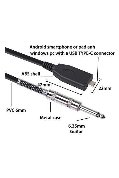 SOFAL USB-C Male to 6.3mm Jack Male Audio Cable, 3 m, Black - for guitar and other devices