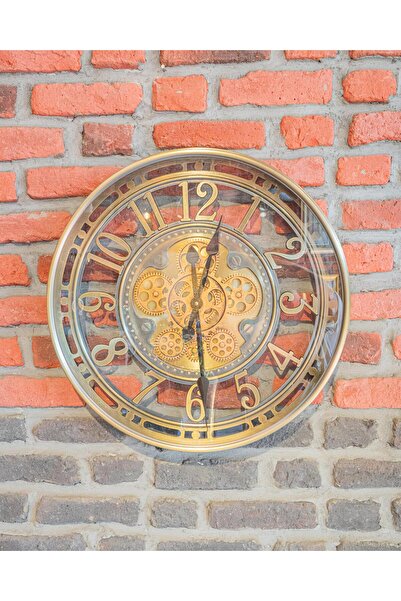 GÜVEN Metal Çarklı Duvar Saati Gold 55 cm