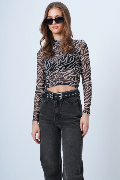 VAGGON Γυναικεία μπλούζα με μοτίβο ζέβρας σε μαύρο-λευκό χρώμα Vs01311