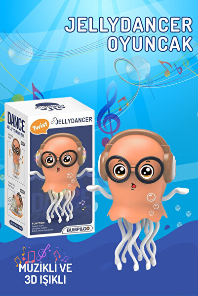 Nandy Home Işıklı Müzikli Dans Eden Jellydancer Oyuncak – Bump&Go Teknolojili 3D LED Işıklı Denizanası TURUNCU